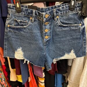 Blank NYC Blue Jean Shorts Distressed High-Waisted